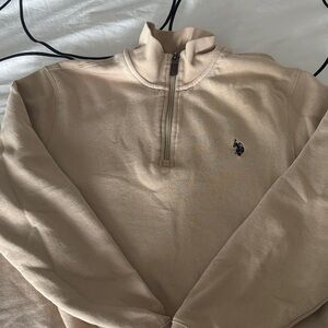 U.S. Polo Assn. Beige Quarter-Zip Sweater with Logo